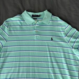 Polo by Ralph Lauren Men's Classic Fit Light Green and Blue Striped Polo